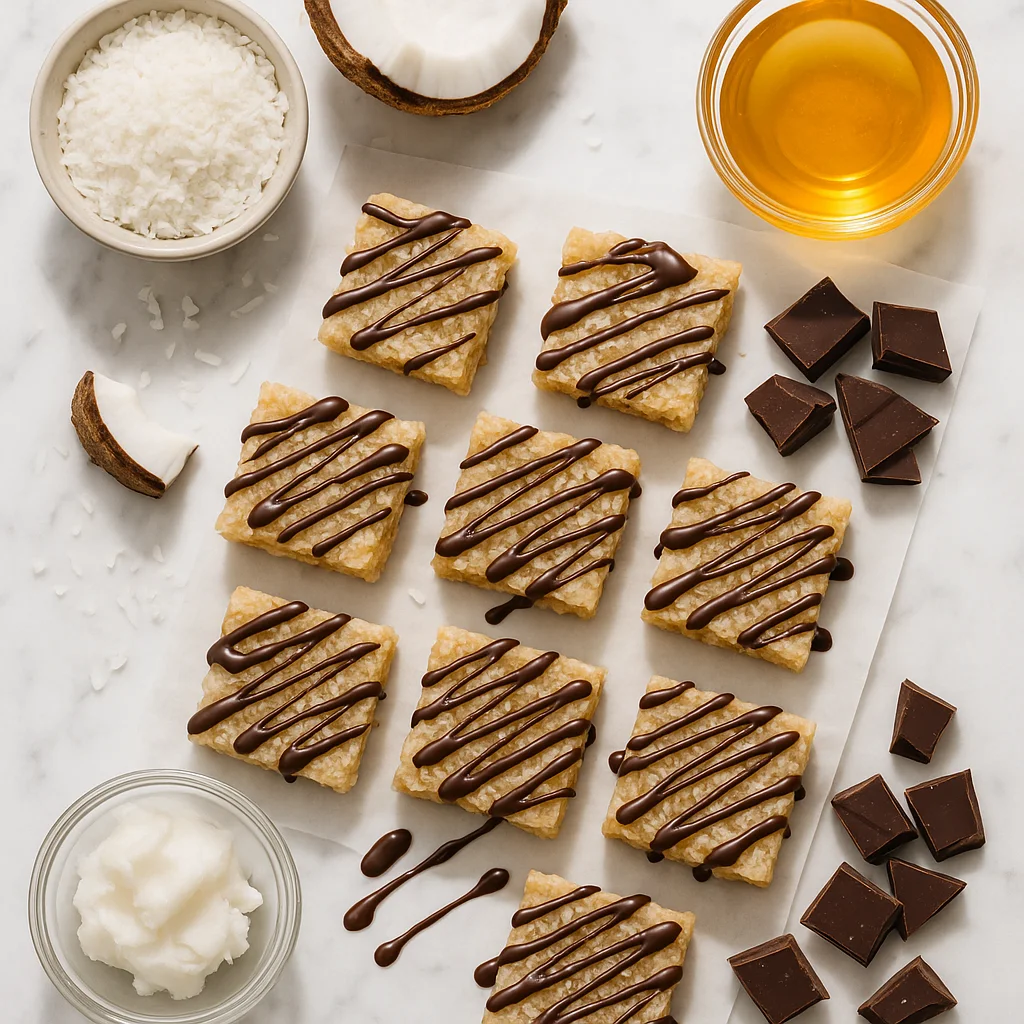 Coconut Oil Honey Coconut Bites Recipe with Dark Chocolate Drizzle
