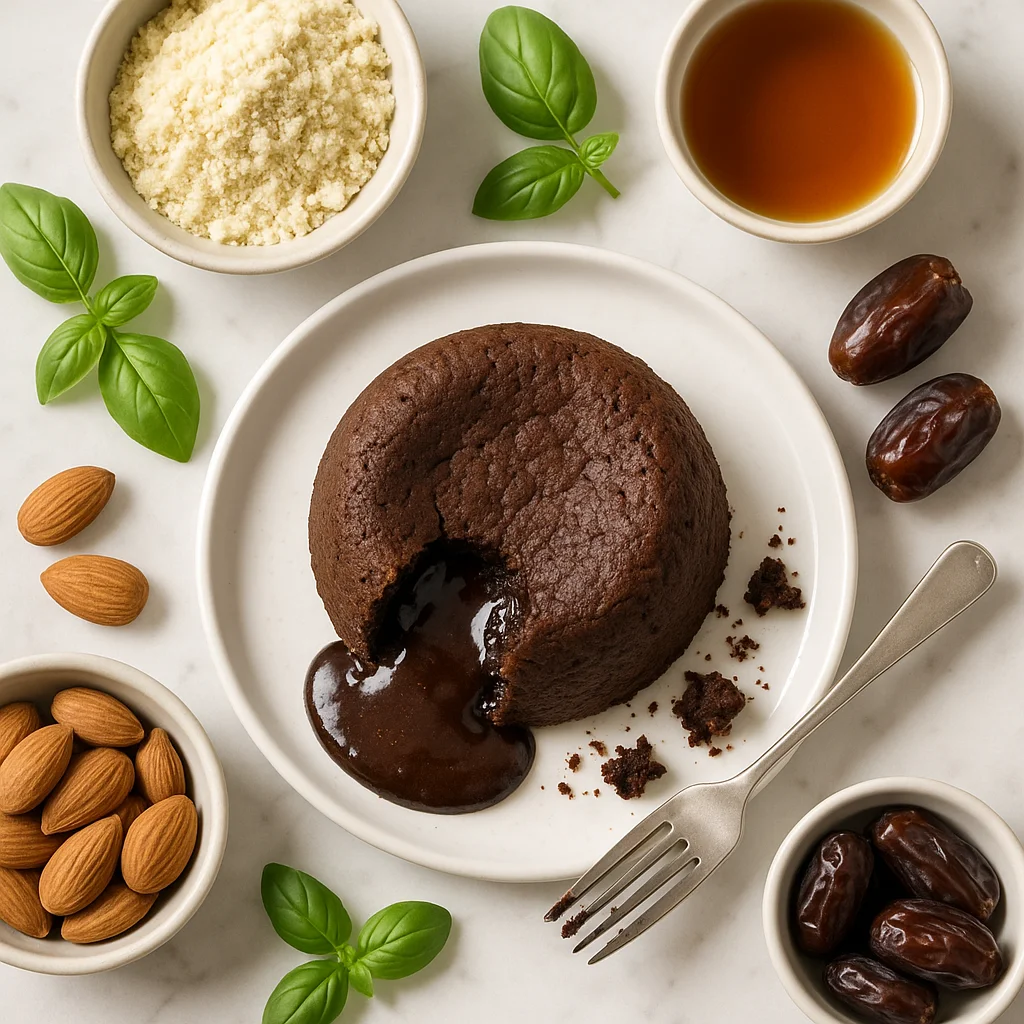 Gluten Free Chocolate Lava Cake with Almond Flour and Date Sweetener