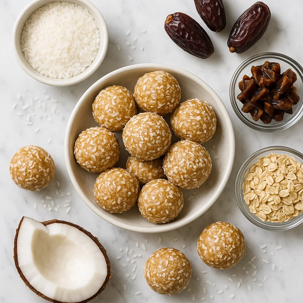 Vegan No Bake Coconut Energy Balls with Oats and Dates
